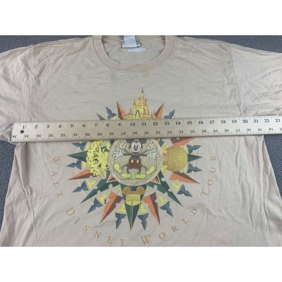 Vinatge Disney Tan Size Large World Tour Mickey Mouse Park Short Sleeve T Shirt - Picture 8 of 12